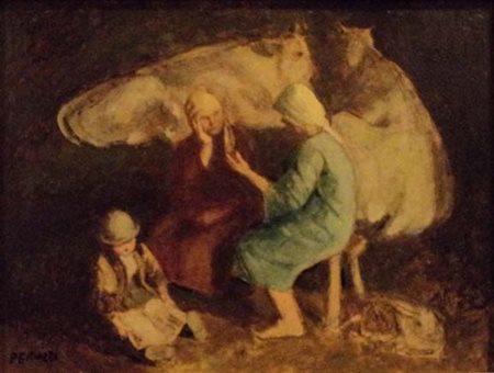 CESARE PERUZZI La stalla 1955/58 olio su tela cm 30x40 Opera Autenticata