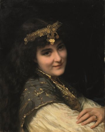 Tito Conti(Firenze 1842 - 1924)ODALISCAolio su tela, cm 52x42firmato in alto...