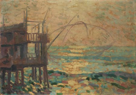 Alfredo Mueller(Livorno 1869 - Parigi 1939)BOCCA D'ARNOolio su cartoncino, cm...