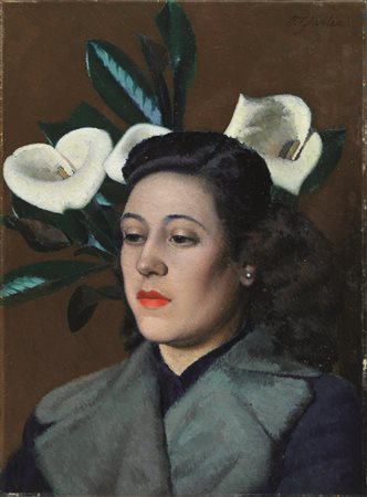 Oscar Ghiglia(Livorno 1876 - Firenze 1945)RITRATTO DI SIGNORA CON CALLEolio...