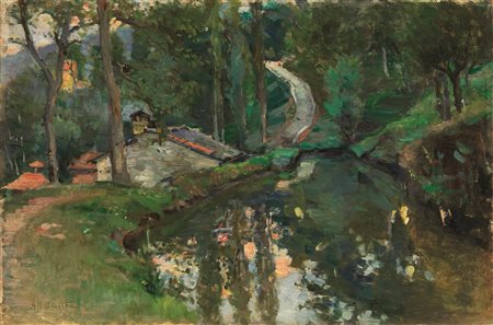 Alfonso Hollaender(Ratisbona 1845 - Firenze 1923)SCORCIO DI TORRENTEolio su...