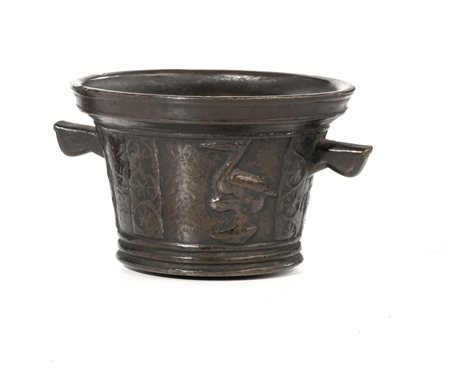 MORTAIO, ITALIA SETTENTRIONALE, INIZIO SECOLO XVIIin bronzo patinato, corpo...