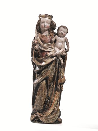 SCULTURA, AREA FRANCESE, FINE SECOLO XVin legno intagliato e dipinto con...