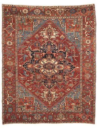 TAPPETO HERIZ PERSIA, SECOLO XIXfondo rosso mattone con decori a foglie...