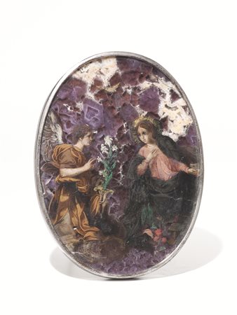 OVALE IN QUARZO AMETISTINO, TOSCANA, INIZIO SECOLO XVIIdipinto ad olio a...