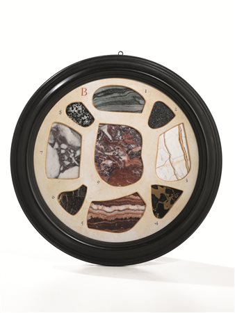 Coppia di corniciin ebano, contenenti all'interno pietre semipreziose e...