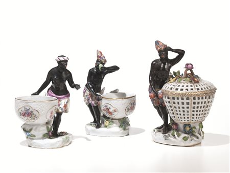 TRITTICO, MEISSEN, SECOLO XIXporcellana decorata in policromia e oro,...