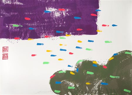 Chin Hsiao (Shanghai 1935) - "Senza titolo" litografia a colori, cm 130x180...