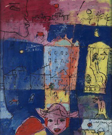 Franco Rognoni (Milano 1913 - 1999) - "Storie di città" tecnica mista su...