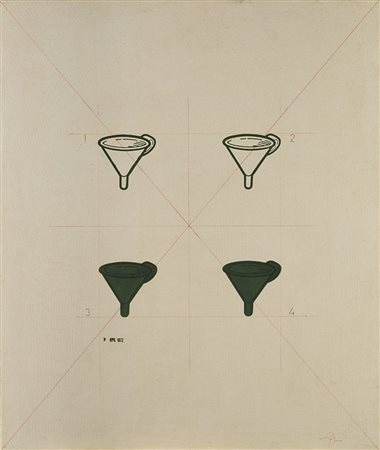 Tino Stefanoni (Lecco 1937) - "Gli imbuti" 1972 tecnica mista su tela...