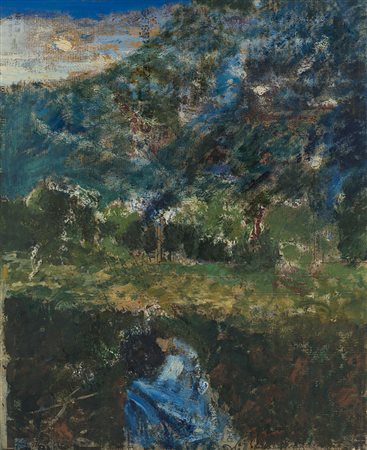 Ruggero Savinio - "La montagna" 1977 olio e collage su tela, cm 63x51...