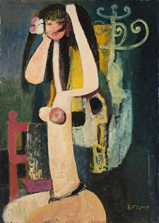 Salvatore Fiume (Comiso 1915 - Milano 1997) - "Modella giapponese" 1962 olio...