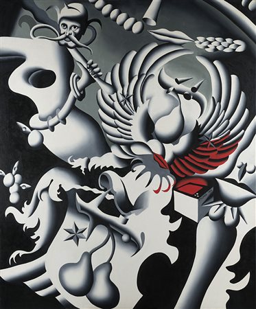 Kostabi Mark (Los Angeles 1960) - "The night of the jabberwocky" 1988 olio su...