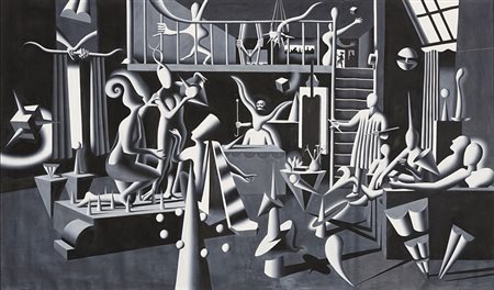 Kostabi Mark (Los Angeles 1960) - "Being in the artist atelier" 1988 acrilico...