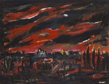 Helmut Middendorf (Dinklage 1953) - "Roter Himmel" 1986 olio e tecnica mista...