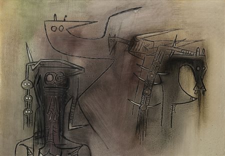Wilfredo Lam (Sagua La Grande 1902 - Parigi 1982) - "Senza titolo" 1973 olio...