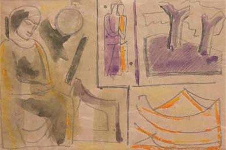 Mario Sironi Sassari 1885 – Milano 1961 Due nudi e montagne acquarello su...