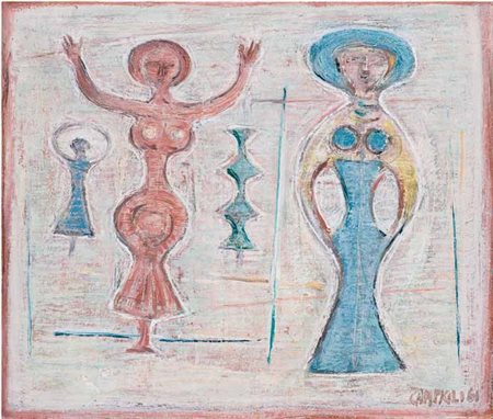 Massimo Campigli Firenze 1895 - Saint Tropez 1971 Figure, 1961 olio su tela,...