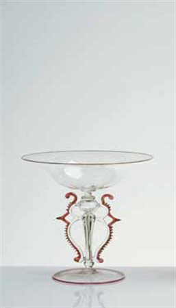 SALIR Alzata in vetro soffiato con profili viola anni ’30, altezza cm 17....