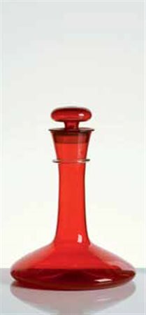 Paolo Venini Bottiglia con tappo in vetro rosso anni ‘ 50, altezza cm 26....