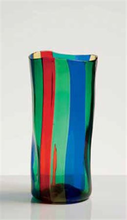 Fulvio Bianconi Vaso in vetro a fasce verticali di forma irregolare 1950...
