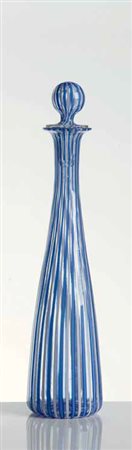 Fulvio Bianconi Bottiglia con tappo in vetro a canne bianche ed azzurre circa...