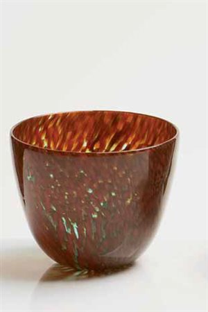 Paolo Venini Coppa in vetro a murrine verde e rosso 1953/1954, altezza cm 10....