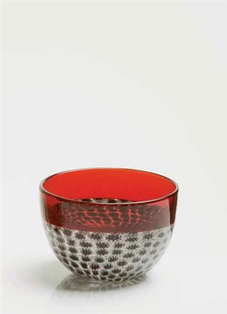 Riccardo Licata Coppa in vetro a incalmo, con fascia a murrine e orlo rosso...