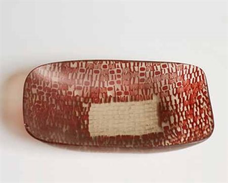 Tobia Scarpa e Paolo Venini Coppa rettangolare in vetro a murrine rosse 1960...