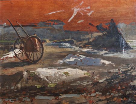 GOLA EMILIO (Milano 1851 - Milano 1923) "Paesaggio invernale" 1900 ca. Olio...