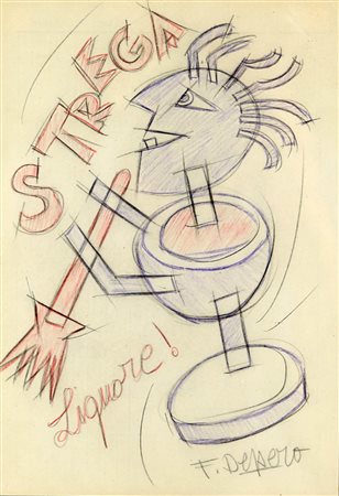 FORTUNATO DEPERO 1892 - 1960 " Strega, liquore ", 1928 Matite colorate su...