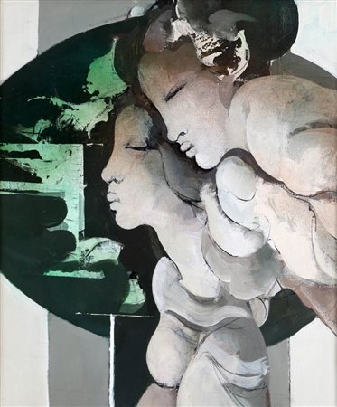 MARIO BIONDA 1913 - 1985 " Amanti ", anni 70 Olio su tela, cm. 60 x 50...