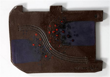 HSIAO CHIN 1935 Senza titolo Smalti su ceramica lavorata, cm. 24 x 33 Firmato...