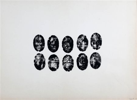 TURI SIMETI 1929 " 10 ovali neri ", 1965 Smalto su carta, cm. 70 x 95 Firmato...