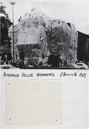 CHRISTO 1935 " America house wrapped ", 1969 Serigrafia e collage, cm. 91 x...