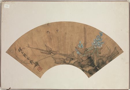 VENTAGLIO, CINA, SEC. XIXsu carta raffigurante soggetto floreale, cm...