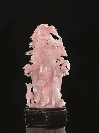 GRANDE VASO CON COPERCHIO, CINA, SECC. XIX-XXin quarzo rosa, scolpito con...