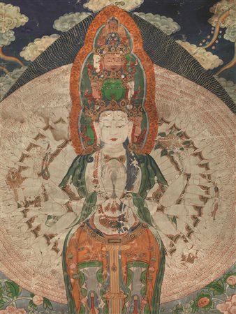 THANGKA, TIBET, SEC. XVIII raffigurante Avalokitsevara dipinto su carta, cm...