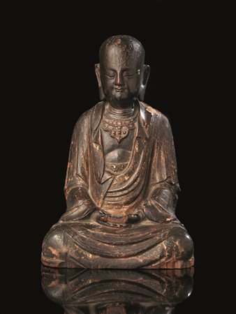 BUDDHA, CINA, XVII-XVIIIin legno con tracce di doratura, alt. cm 28 &nbsp;A...