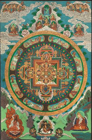 MANDALA, TIBET, SECC. XIX-XX dipinto su tela, cm 76,5x51&nbsp;A Tibetan...