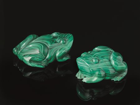 DUE RANE, CINA, SEC. XXin malachite, lung. cm 15(2)&nbsp;Two malachite frogs...