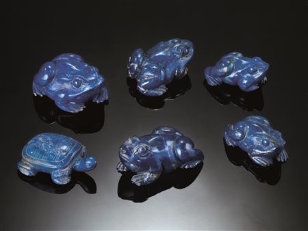 CINQUE RANE E UNA TARTARUGA, CINA, SEC. XXin lapislazzuli, la pi&ugrave;...