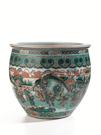 VASCA DA PESCI CINA DINASTIA QING in porcellana policroma della famiglia...