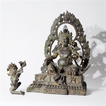A Nepalese cast bronze image of Manjushri with Dakini