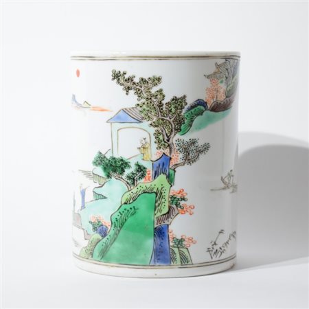 A Chinese Famille Verte brush-pot