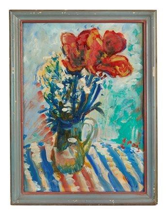 ENNIO POZZI (Sesto Fiorentino 1893 - 1972) "Vaso di fiori". Olio su tavola....