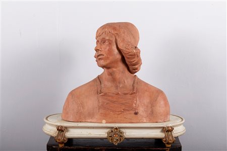 MANIFATTURA MINGHETTI (Bologna 1822 -1885) Busto in terracotta. Cm 40x43x18....