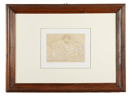GIACOMO MANZU’ (Bergamo 1908 –Aprilia 1991) “Amanti”. Litografia a colori su...