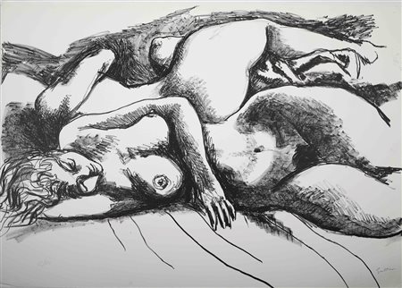 RENATO GUTTUSO (Bagheria 1911 - Roma 1987) "Nudi", 1981. Litografia su carta....