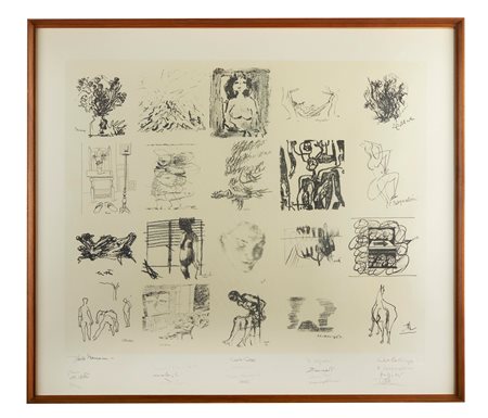 Litografia a colori su carta. Cm 67x77. Reca in basso firme Paolo Manaresi,...